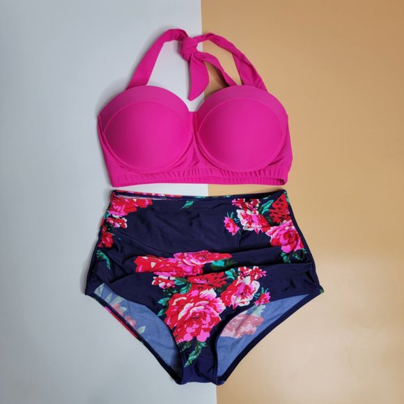 Women's Halter Bikinis High Waist Bikini Bottom Two Piece Bathing Suit NEW - Picture 3 of 15